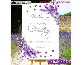 Lavender welcome sign template,lavender wedding welcome sign template, (131)